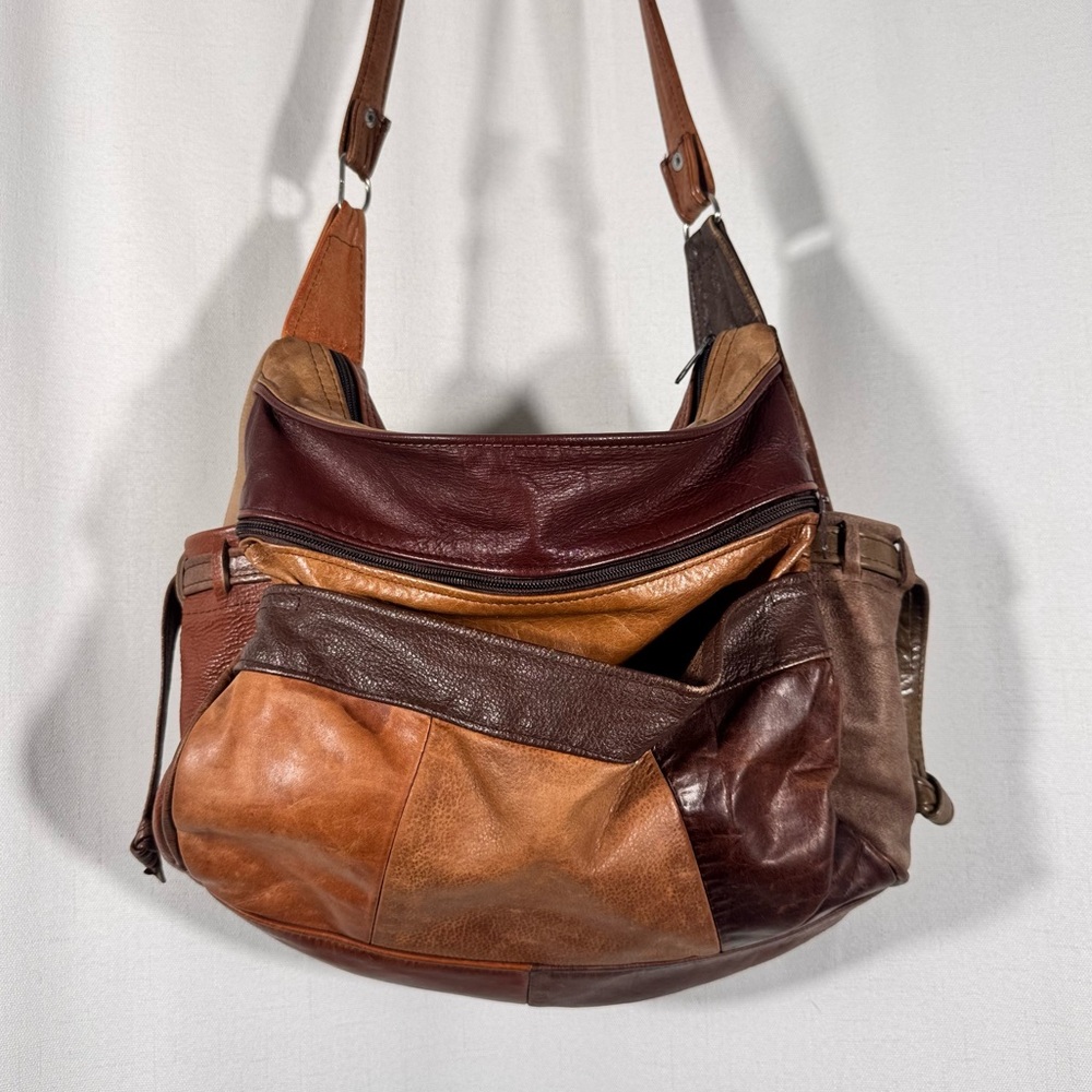 Vintage Slouchy Leather Patchwork Crossbody Bag - Picture 4 of 10